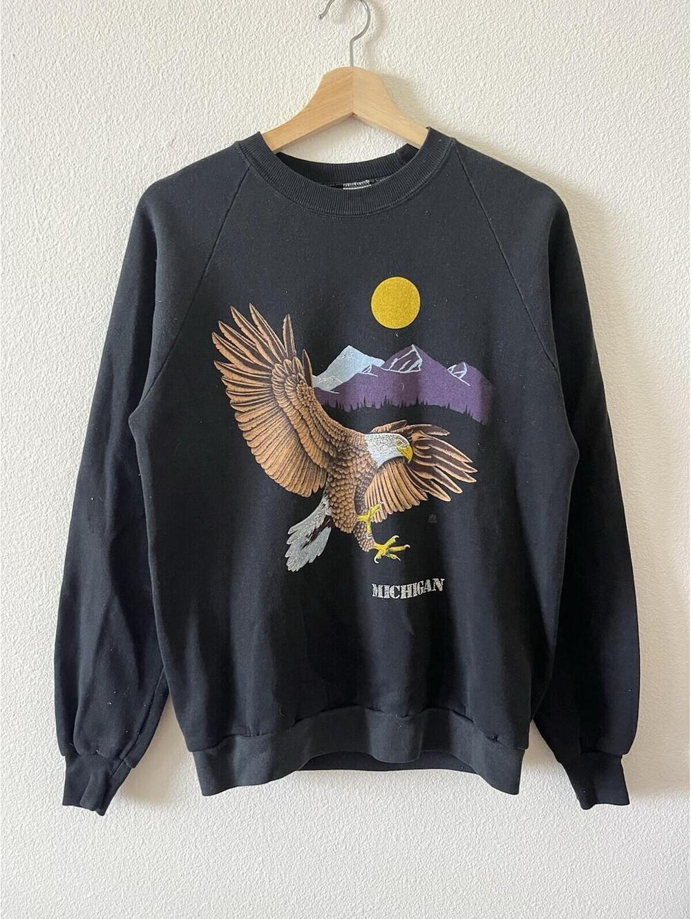 Vintage 90s Jerzees Michigan Bald Eagle Crewneck L